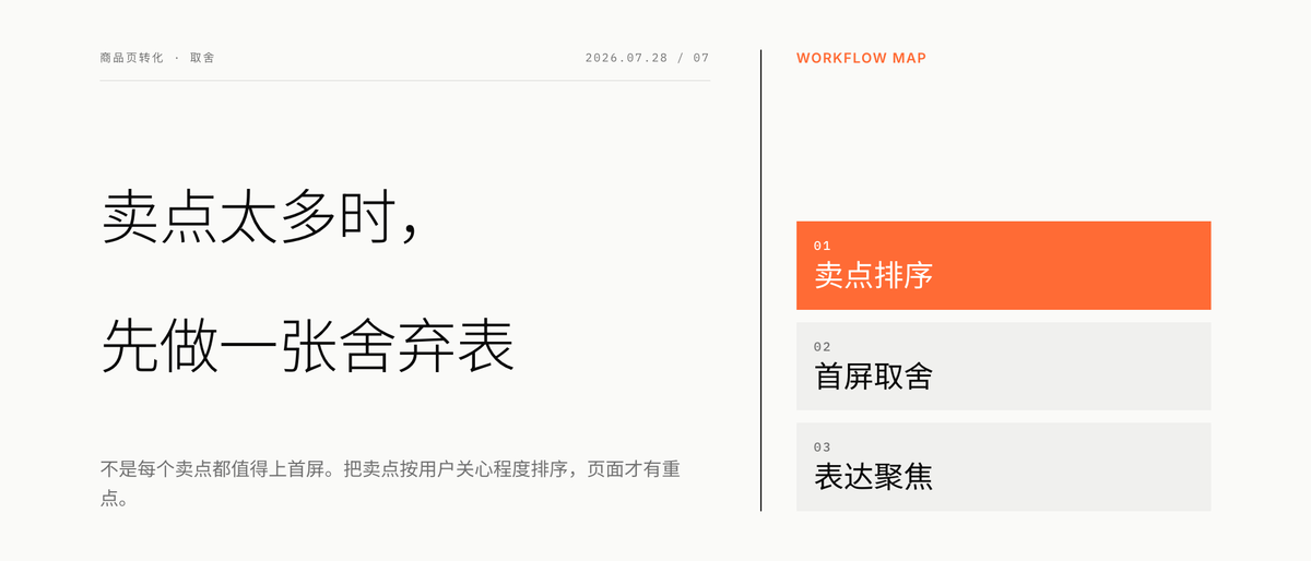 卖点太多时，先做一张舍弃表