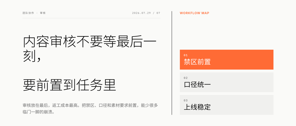 内容审核不要等最后一刻，要前置到任务里